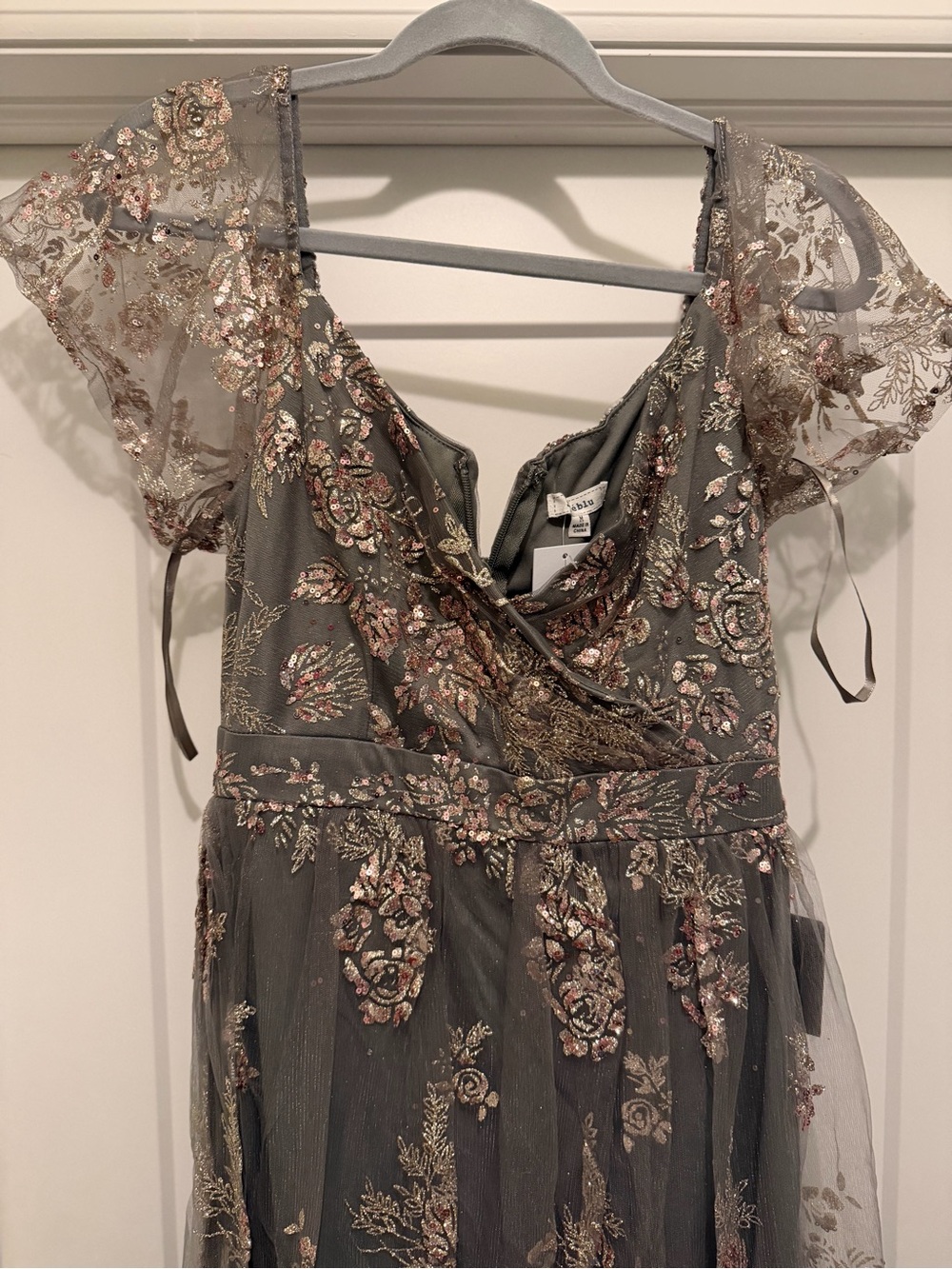 Baltic Born Gray Maxi Dress with Gold Floral Embroidery - Picture 3 of 3